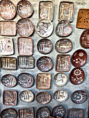 Ceramic plates created by master ceramist Manuel Cruz, known as the Gaudí of Cafayate, in his studio in Cafayate, Argentina.