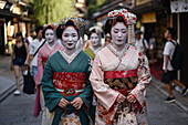 Group of women dressed as Maikos in the streets of Kyoto, Japan