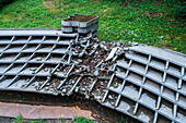 Building Sculptures and Girl with a Dove by Kristof Kintera at Holubicka Park, Prague