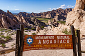 Sign for the Angastaco Natural Monument in the Calchaqui Valley, Argentina.