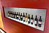 Local wines from the Calchaqui Valley on display in the shop in the Museo de la Vid y el Vino in Cafayate, Argentina.