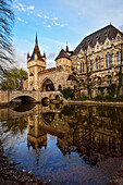 Vajdahunyad Castle reflected on the water, Budapest, Hungary