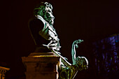 Statue of Gabor Szarvas Budapest V, Szechenyi Istvan ter at night