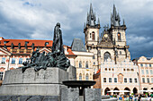 Jan Hus Statue and Tyn Church, Old Town Square, Prague