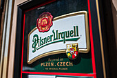 Pilsner Urquell sign in Prague