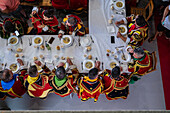 Traditional lunch at The Festival of Saint John of Sobrado, also known as Bugiada and Mouriscada de Sobrado, takes place in the form of a fight between Moors and Christians , locally known as Mourisqueiros and Bugios, Sao Joao de Sobrado, Portugal