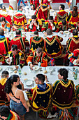 Traditional lunch at The Festival of Saint John of Sobrado, also known as Bugiada and Mouriscada de Sobrado, takes place in the form of a fight between Moors and Christians , locally known as Mourisqueiros and Bugios, Sao Joao de Sobrado, Portugal