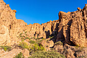 Colorful eroded geologic formations in the Quebrada de Cafayate in the Calchaqui Valley of Argentina. Also called the Quebrada de las Conchas.