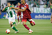 Seville, Spain, May 11 2008, Kanoute battles with Rivera in a thrilling local derby between Sevilla FC and Real Betis at Ruiz de Lopera stadium in May 2008.