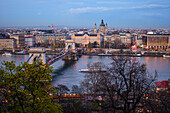 St. Stephen's Basilica and Szechenyi Chain Bridge in Budapest, Hungary