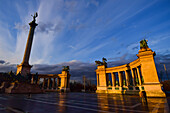 Heroes Square at sunset, Budapest, Hungary