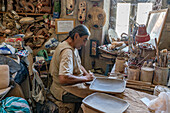 Master ceramist Manuel Cruz, known as the Gaudí of Cafayate, at work in his studio in Cafayate, Argentina.