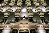 Barcelona, Spain, Sept 4 2008, The beautifully illuminated façade of Hotel Majestic showcases architectural elegance on Paseo de Gracia during the night.