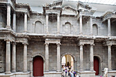 Berlin, Germany, July 24 2009, The impressive Market Gate of Miletus, a Roman structure from 120 AD, attracts visitors at the Pergamon Museum in Berlin, Germany.