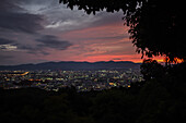 Night views of Kyoto from viewpoint at Fushimi Inari Taisha temple, Kyoto, Japan