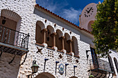 Detail of the Spanish & Moorish-style town hall or cabildo on Plaza Gomez in Humahuaca, Argentina.