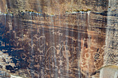 Anthropomorphic & animal figures on a pre-Hispanic Fremont Amerindian rock art panel in Nine Mile Canyon, Utah.