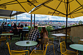 Restaurant bar terrace with views to Prague city