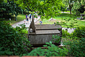 Building Sculptures and Girl with a Dove by Kristof Kintera at Holubicka Park, Prague