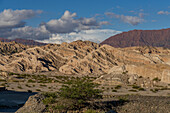 The fantastic eroded landscape of the Angastaco Natural Monument in the Calchaqui Valley in Salta Province, Argentina.