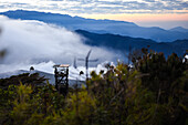 Sunrise view of the Sierra Nevada de Santa Marta, Mountains, including Cerro Kennedy, also known as 'la Cuchillo de San Lorenzo', Colombia