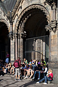 Berlin, Germany, July 24 2009, People gather at the historic Kaiser Wilhelm Memorial Church, a poignant reminder of war\'s impact in Berlin.