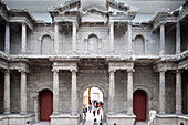 Berlin, Germany, July 24 2009, Visitors admire the stunning ancient architecture of the Market Gate of Miletus at the Pergamon Museum in Berlin, Germany.