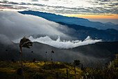 Sunrise view of the Sierra Nevada de Santa Marta, Mountains, including Cerro Kennedy, also known as 'la Cuchillo de San Lorenzo', Colombia