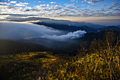 Sunrise view of the Sierra Nevada de Santa Marta, Mountains, including Cerro Kennedy, also known as 'la Cuchillo de San Lorenzo', Colombia