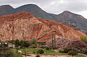 Colorful rock formations in the mountains of the Eastern Cordillera of the Andes from Purmamarca, Argentina.