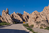 Route 40, an unpaved dirt road through the eroded landscape of the Angastaco Natural Monument in the Calchaqui Valley, Argentina.