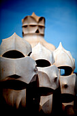 Barcelona, Spain, Sept 4 2008, The unique chimneys atop Casa Milà showcase Gaudís iconic architectural style in Barcelonas vibrant Passeig de Gràcia.