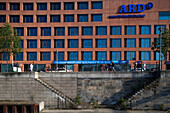 The ARD-Hauptstadtstudio building features contemporary design along the Spree river in Berlin, showcasing the city\'s modern character.