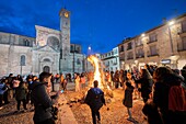 Bonfire, Plaza Mayor, Siguenza, Guadalajara, Castile la Mancha, Spain, Europe