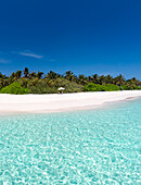 Sandy beach on tropical island with amazing lagoon, The Maldives, Indian Ocean, Asia