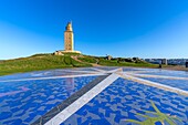 Wind rose, Hercules Tower, La Coruna, Galicia, Spain, Europe