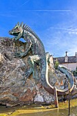 Monument to the Basilisco (Basilisk), mythological animal, Valle Vigezzo, Val d'Ossola, Verbania, Piedmont, Italy, Europe