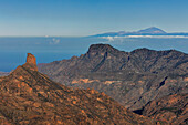 View from Pico de las Nieves, 1949m, to Roque Nublo and Teide on Tenerife, Gran Canaria, Canary Islands, Spain, Atlantic, Europe