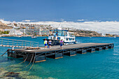 Ferry at a jetty, Anfi del Mar Resort, Playa de la Verga, Arguineguin, Gran Canaria, Canary Islands, Spain, Atlantic, Europe