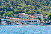 View of buildings and harbour in Thassos Town, Thassos, Aegean Sea, Greek Islands, Greece, Europe