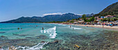 Blick auf den goldenen Strand bei Chrysi Ammoudia, Thassos, Ägäisches Meer, Griechische Inseln, Griechenland, Europa