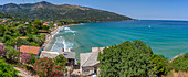 Blick auf das Meer und den Strand von Koinyra, Thassos, Ägäisches Meer, Griechische Inseln, Griechenland, Europa