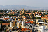 General view of the Turkish controlled part of Nicosia, with Agia Sofia Cathedral, formerly Cathedrale Sainte Sophie, turned into a mosque during the occupation by the Ottomans in 1570 and renamed Selimye mosque in 1954, Cyprus, Eastern Mediterranean Sea, Europe