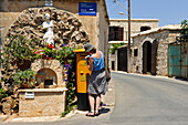 Aphrodite statue and letter box, village of Neo Chorio, Akamas peninsula, Paphos district, Cyprus, Eastern Mediterranean Sea, Europe