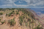 Southwest view of Grand Canyon South Rim Arizona from the top floor of the historic Watchtower, taken through glass window, Grand Canyon, UNESCO World Heritage Site, Arizona, United States of America, North America