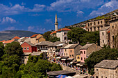 Buildings along the Neretva River, Mostar, Bosnia and Herzegovina, Europe