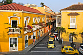 Corner of Calle de Baloco and Playa de la Artillera seen from the ramparts, downtown colonial walled city, UNESCO World Heritage Site, Cartagena, Colombia, South America