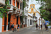 Balconies of Casa la Fe Hotel on Square Fernandez de Madrid, downtown colonial walled city, UNESCO World Heritage Site, Cartagena, Colombia, South America