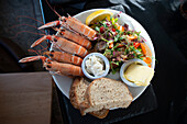 Langoustine dinner, Lochinver, Highlands, Scotland, United Kingdom, Europe