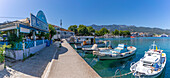 View of boats and harbour in Thassos Town, Thassos, Aegean Sea, Greek Islands, Greece, Europe